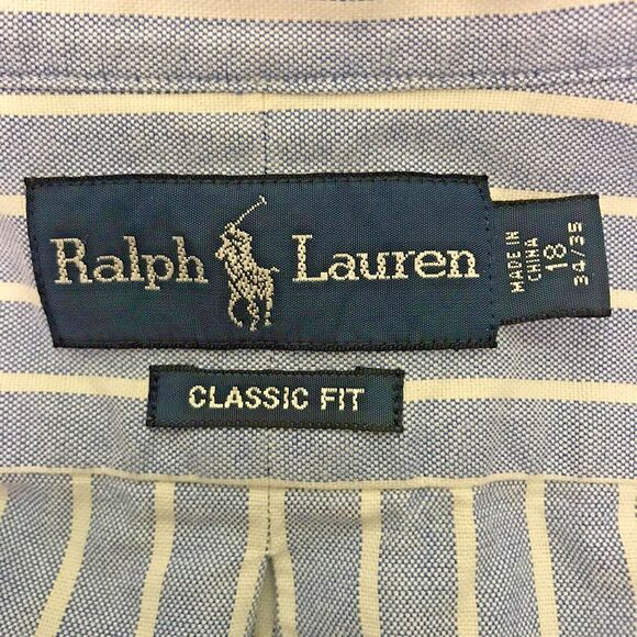 Ralph Lauren Classic Fit Shirt Men's XL - 18 Blue Stripe LS Button Down Pony - Picture 7 of 12